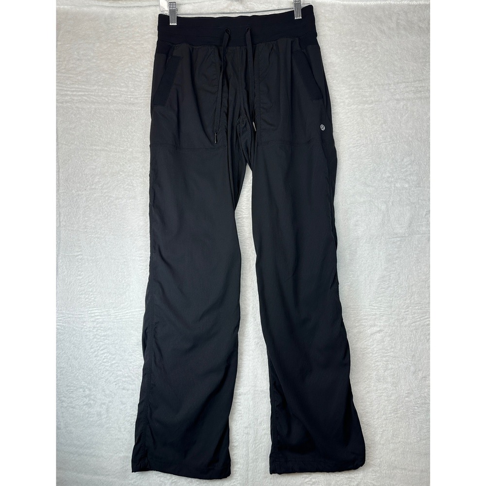 Lululemon Dance Studio Pants Womens 6 Black Textured Drawstring Straight Leg